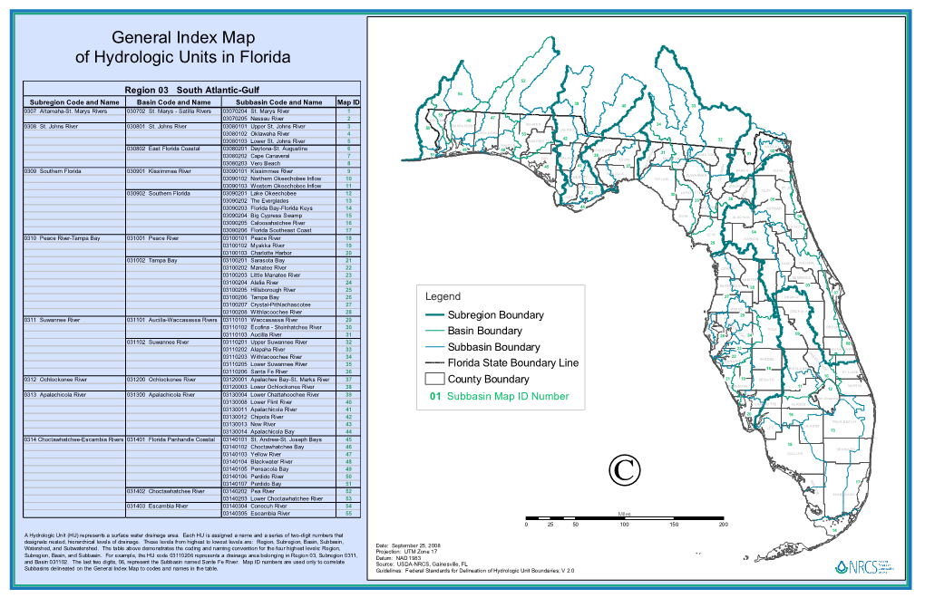 General Index Map of Hydrologic Units in Florida