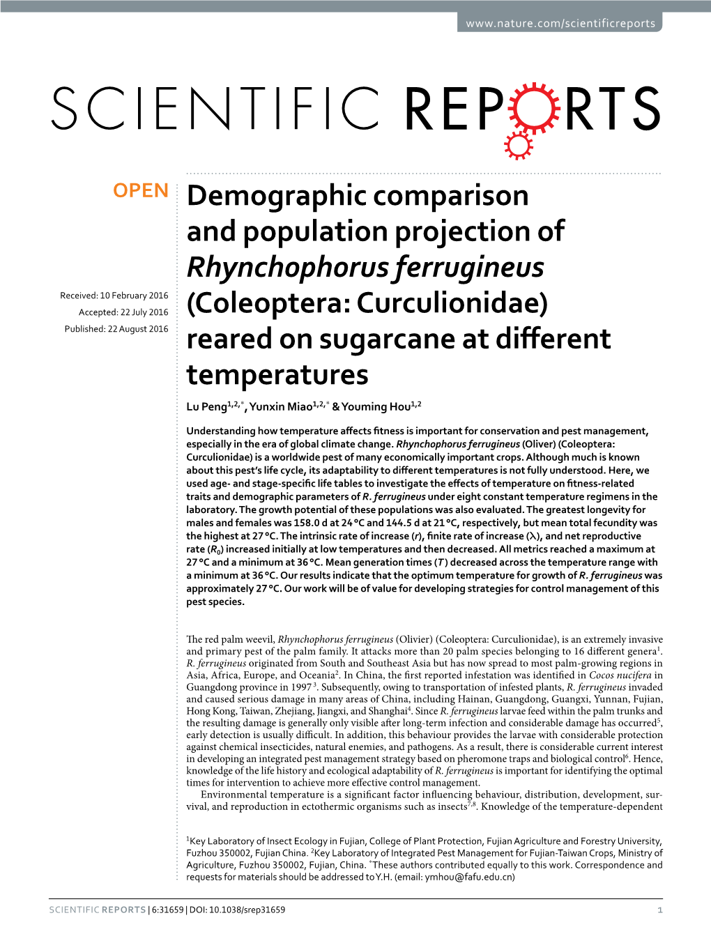 Demographic Comparison and Population Projection Of