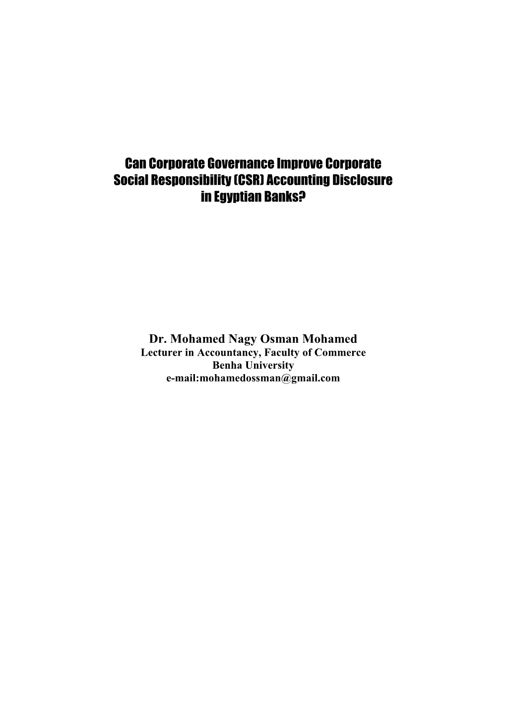 (CSR) Accounting Disclosure in Egyptian Banks?