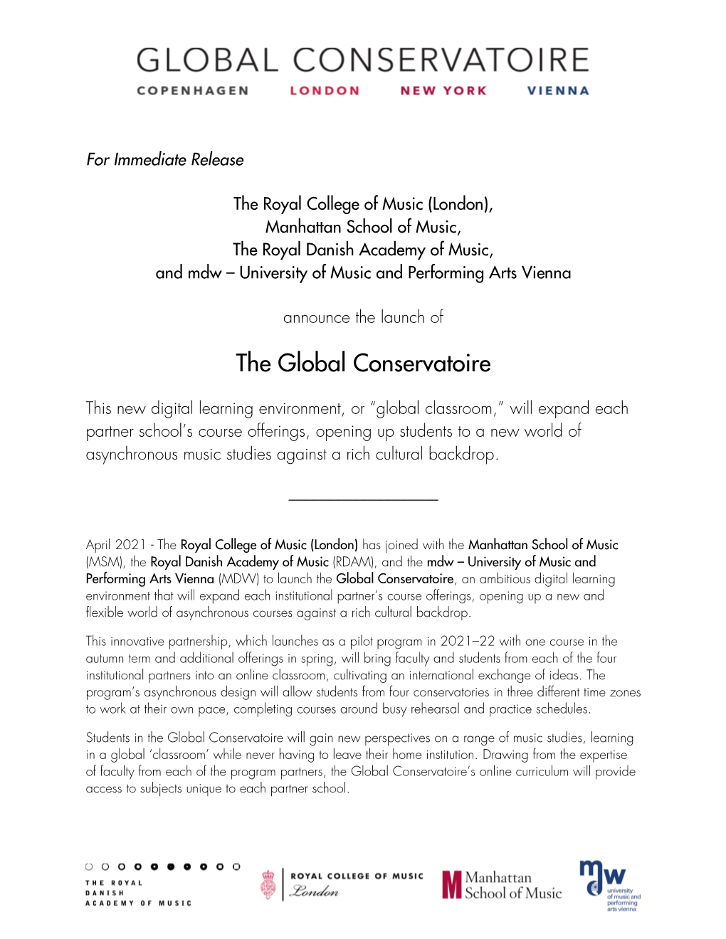 Announcing Global Conservatoire Partnership