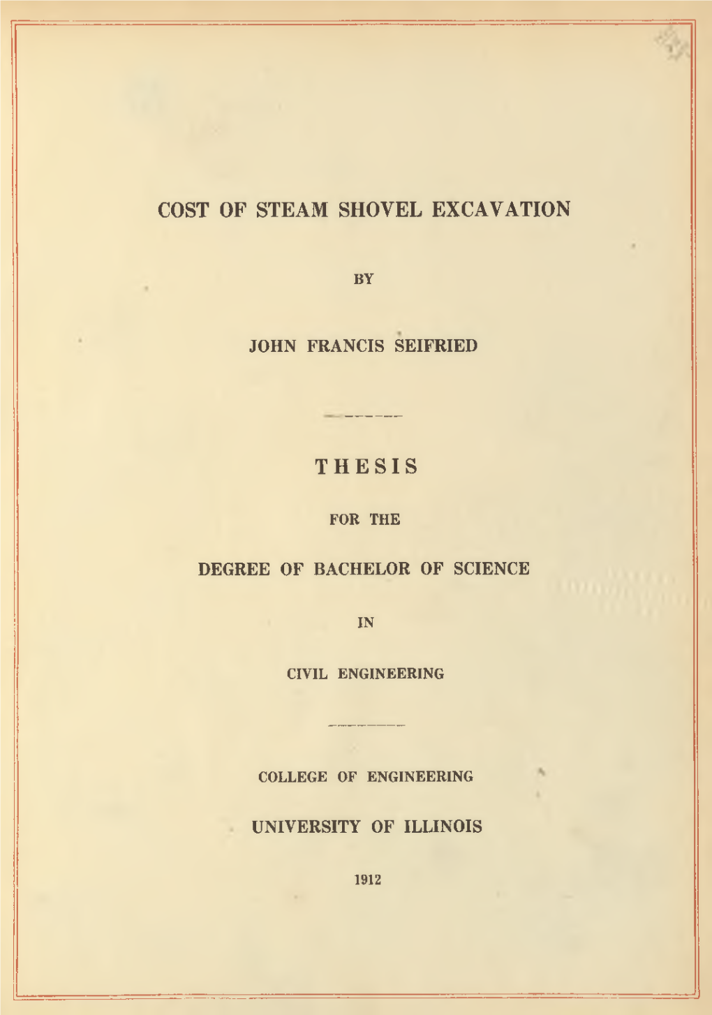 Cost of Steam Shovel Excavation Thesis