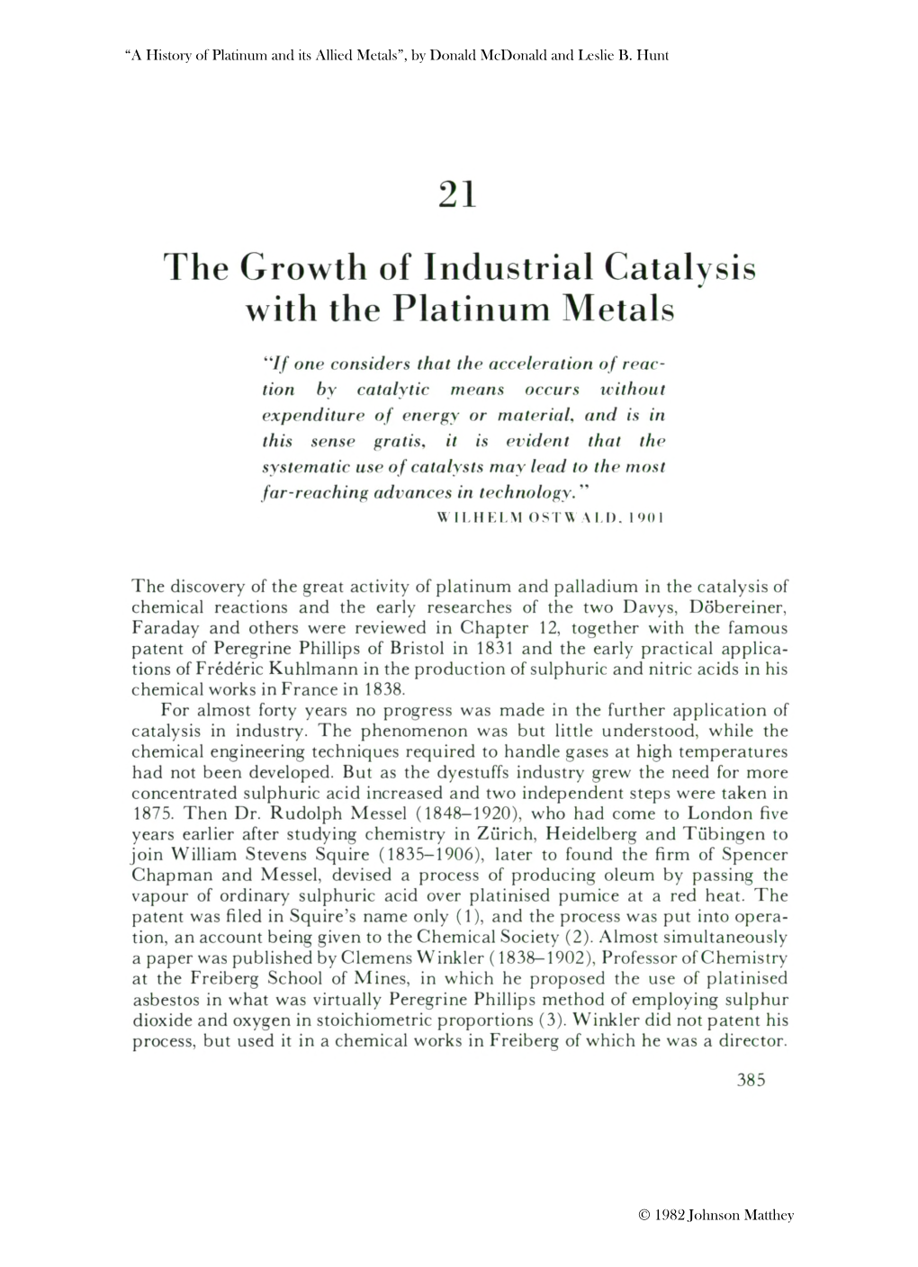 The Growth of Industrial Catalysis with the Platinum Metals