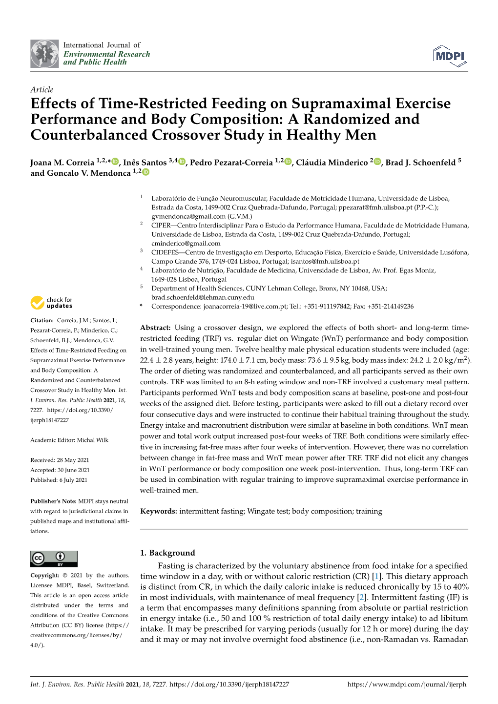 Effects of Time-Restricted Feeding on Supramaximal Exercise Performance and Body Composition: a Randomized and Counterbalanced Crossover Study in Healthy Men