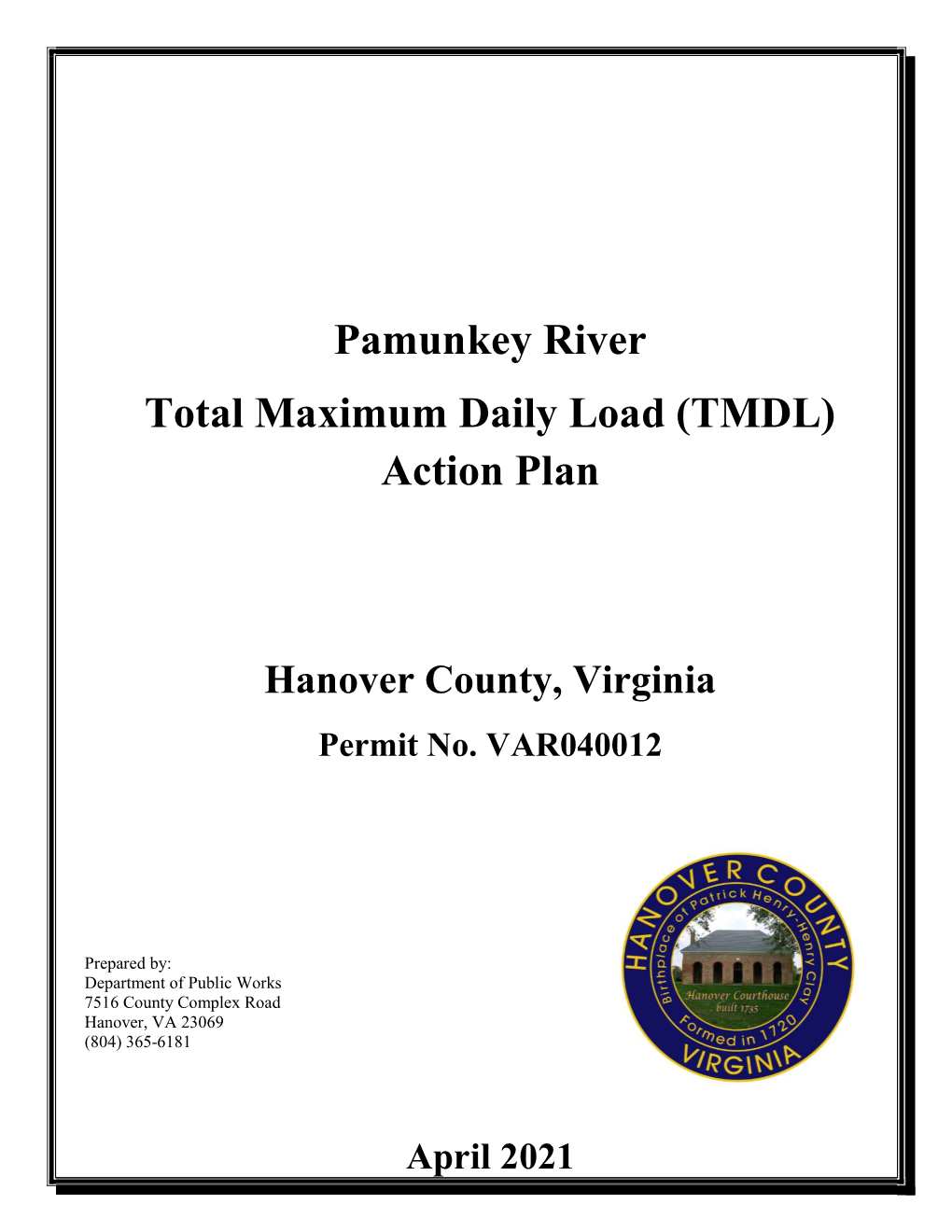 Pamunkey River Total Maximum Daily Load (TMDL) Action Plan