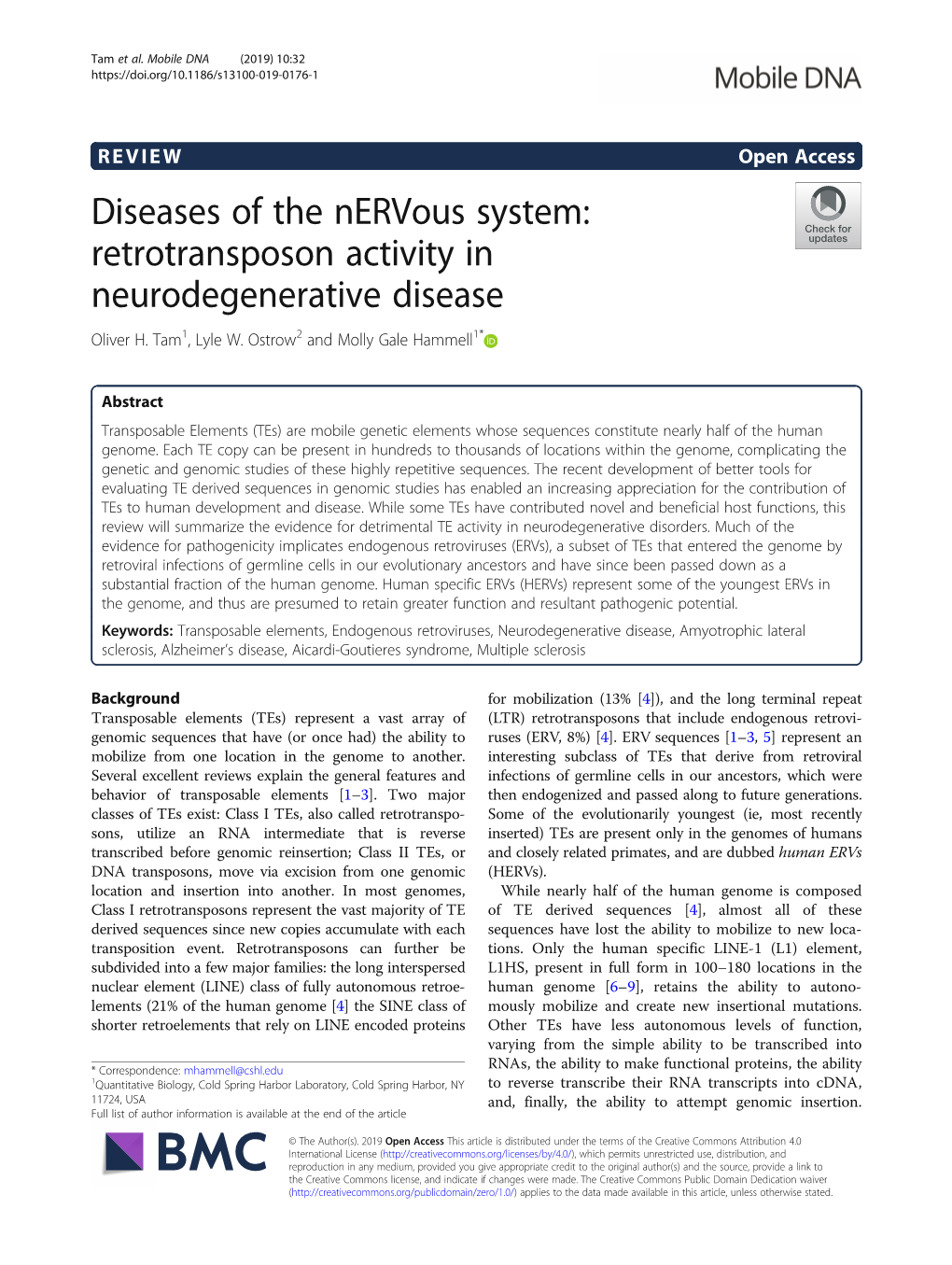 Retrotransposon Activity in Neurodegenerative Disease Oliver H