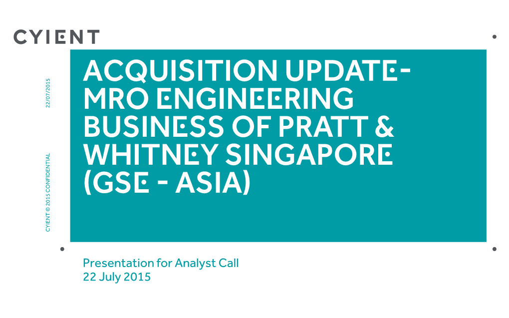 Acquisition UPDATE- MRO Engineering BUSINESS of PRATT