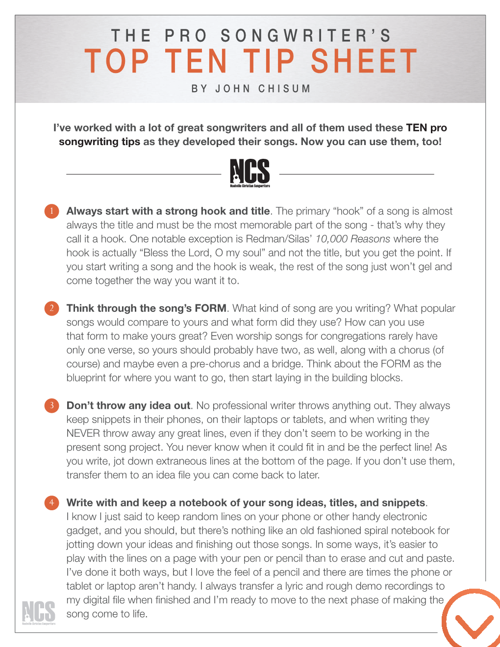 Top Ten Tip Sheet by John Chisum