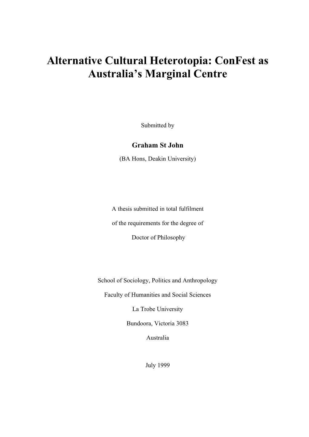 Confest As Australia's Marginal Centre