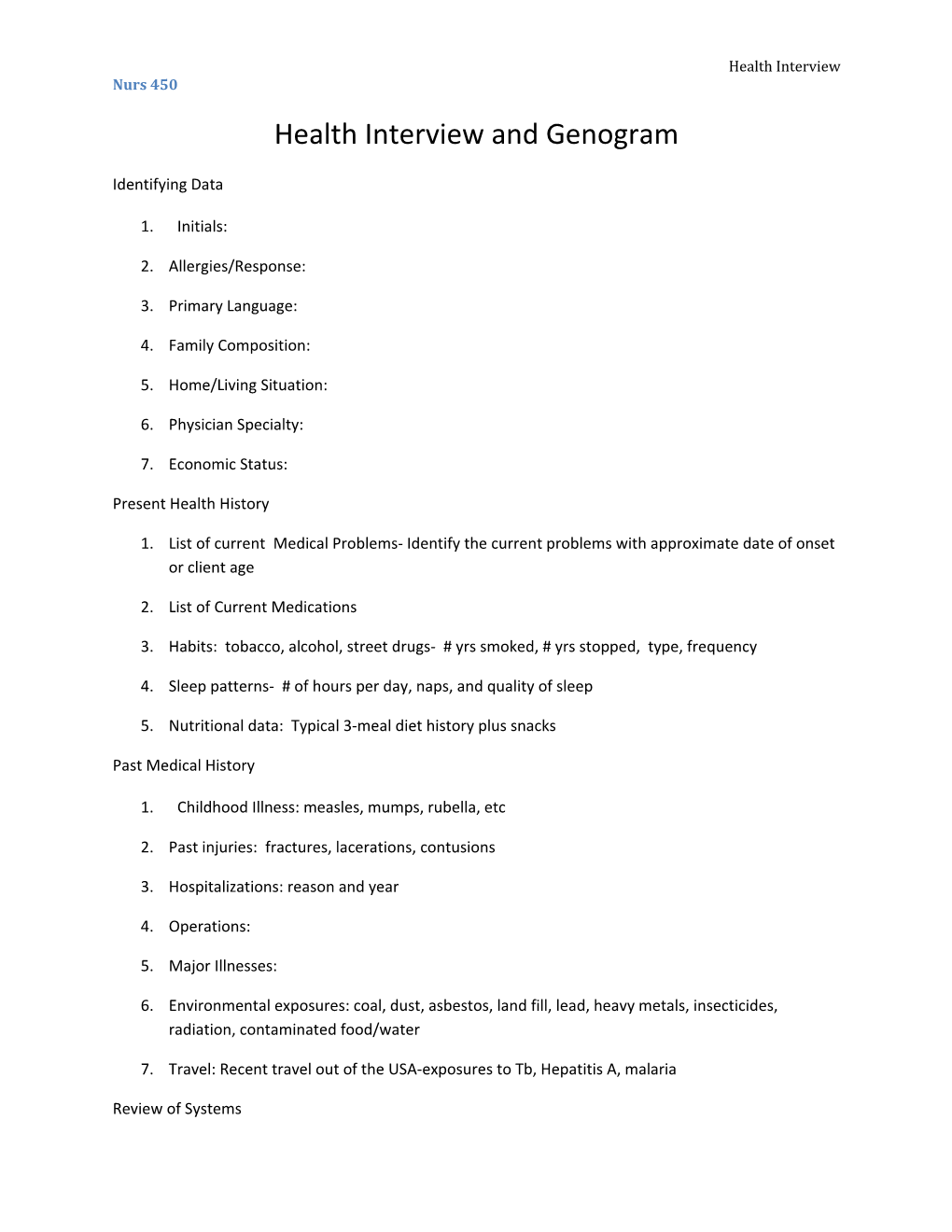 Health Interview and Genogram