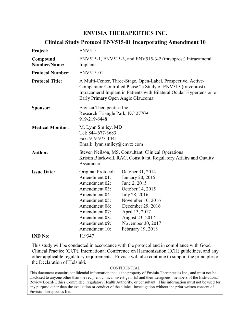 Clinical Study Protocol Phase I