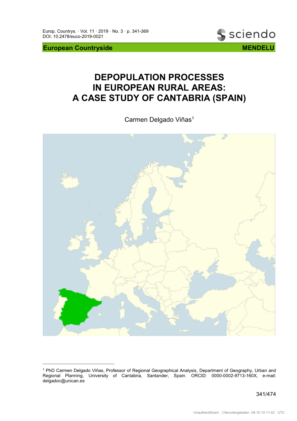 Depopulation Processes in European Rural Areas: a Case Study of Cantabria (Spain)