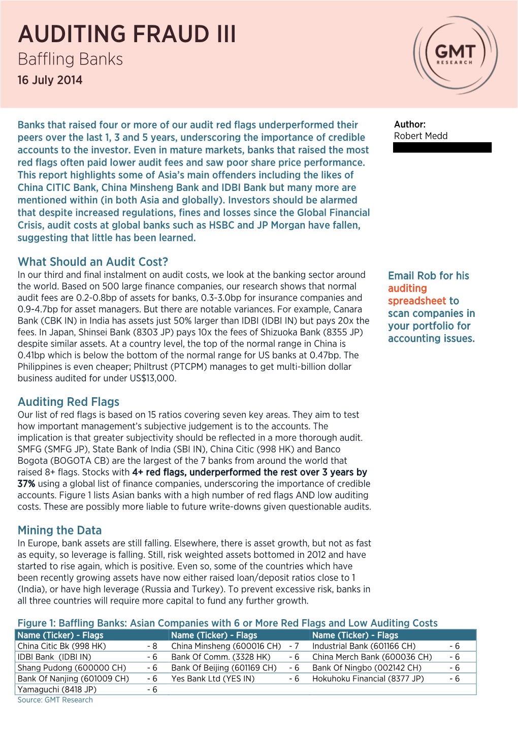 AUDITING FRAUD III Baffling Banks 16 July 2014