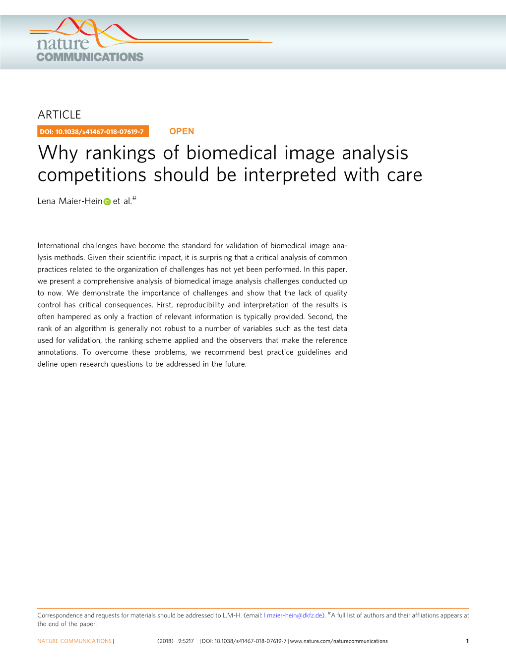 Why Rankings of Biomedical Image Analysis Competitions Should Be Interpreted with Care