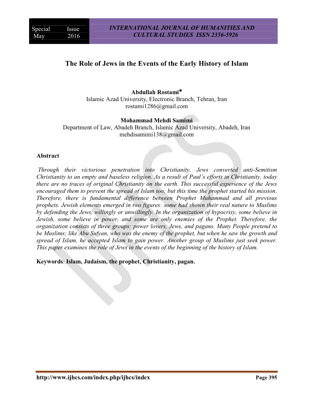 The Role of Jews in the Events of the Early History of Islam