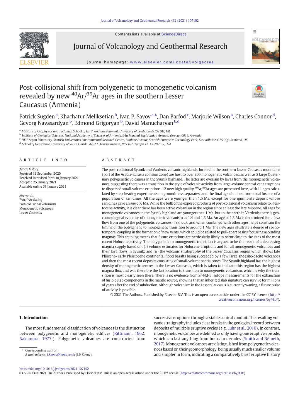 Journal of Volcanology and Geothermal Research 412 (2021) 107192