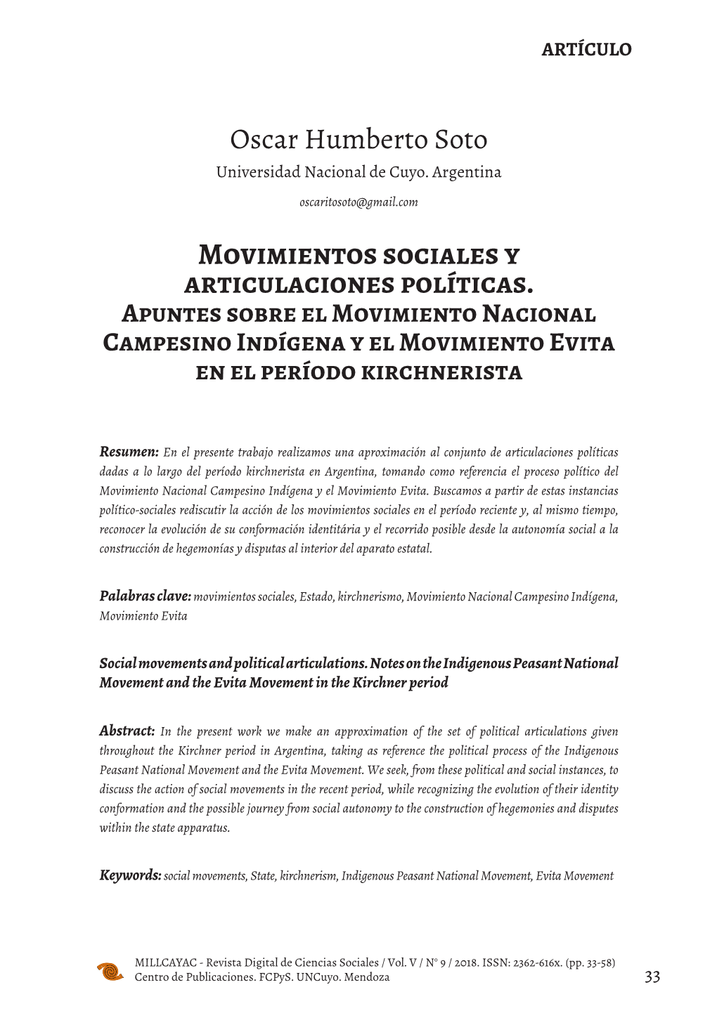 Movimientos Sociales Y Articulaciones Políticas. Apuntes Sobre El Movimiento Nacional Campesino Indígena Y El Movimiento Evita En El Período Kirchnerista