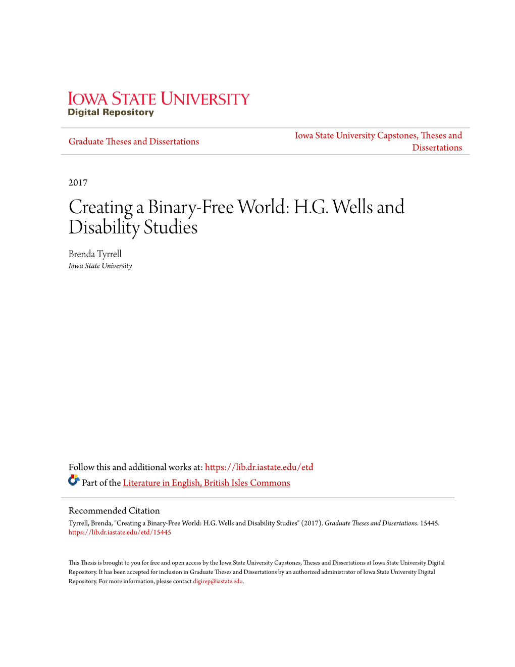 HG Wells and Disability Studies