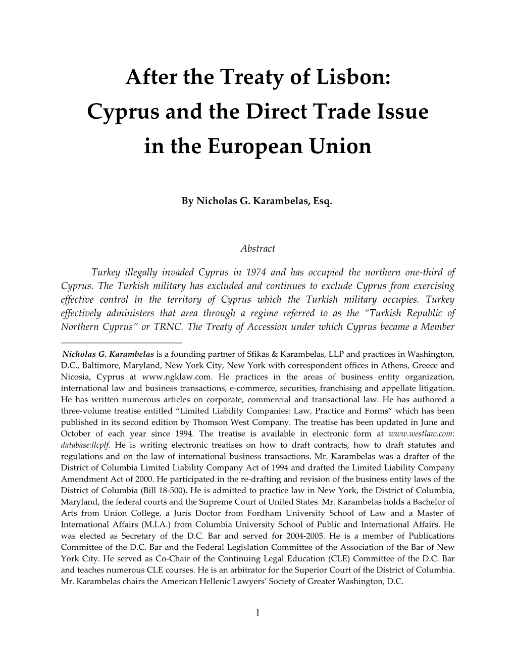 After the Treaty of Lisbon: Cyprus and the Direct Trade Issue in the European Union