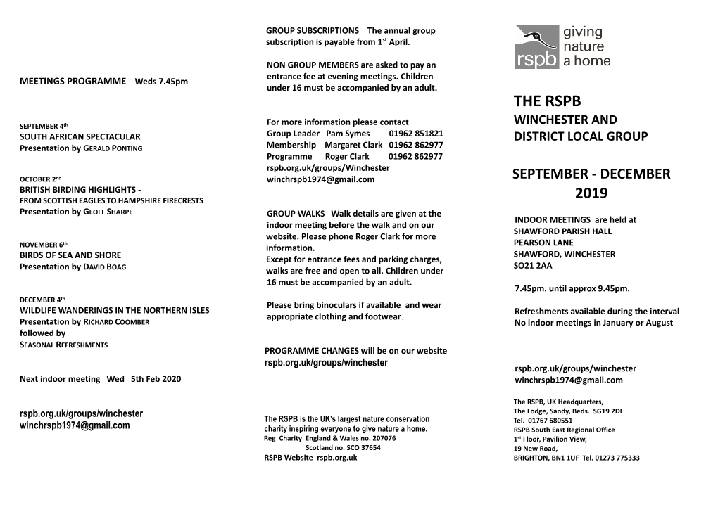 The Rspb Winchester and District Local Group September