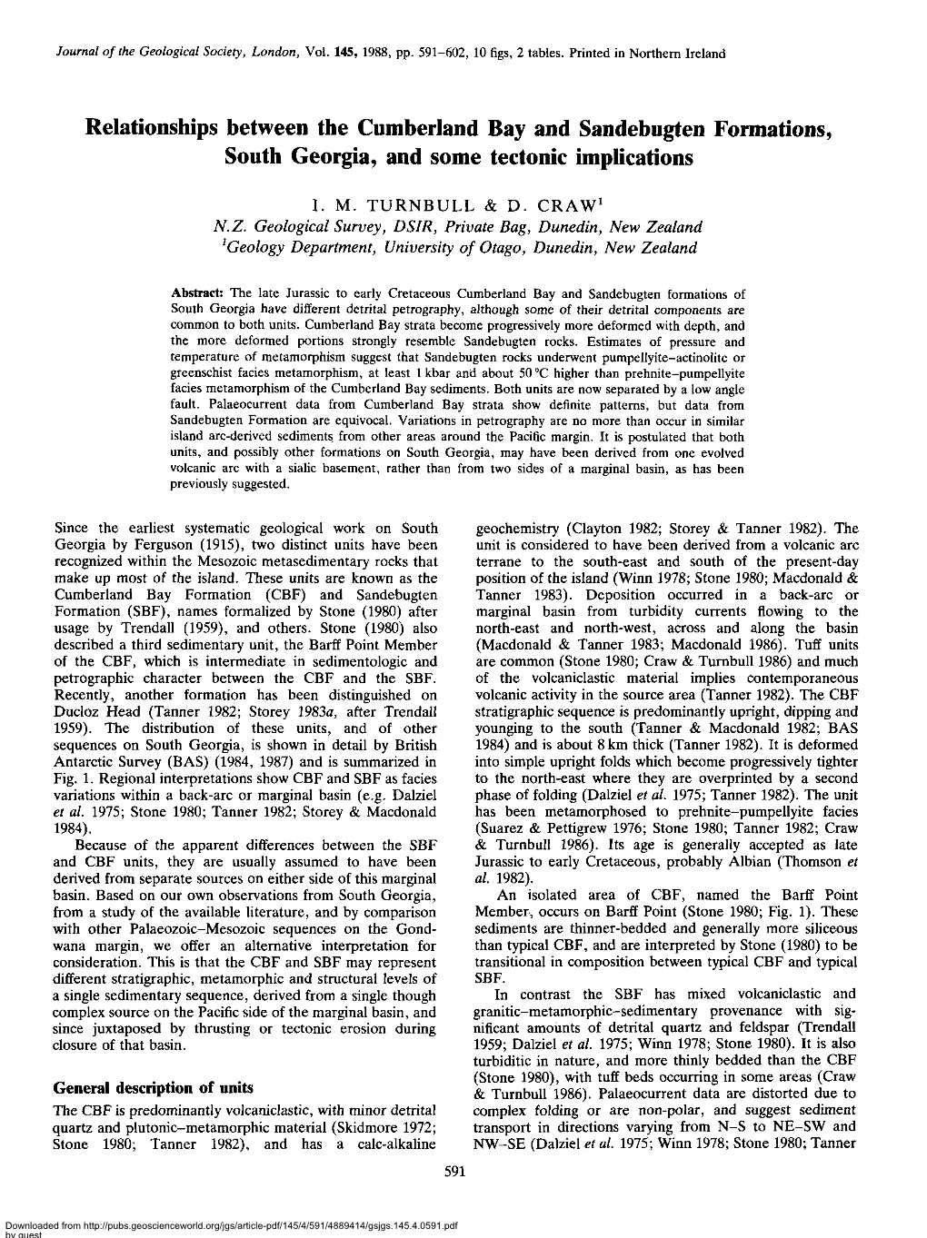 Relationships Between the Cumberland Bay and Sandebugten Formations, South Georgia, and Some Tectonic Implications