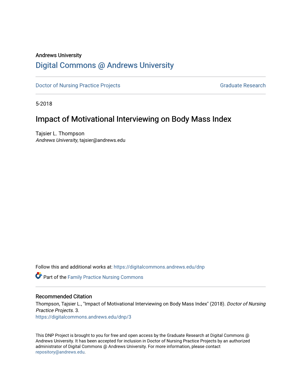 Impact of Motivational Interviewing on Body Mass Index