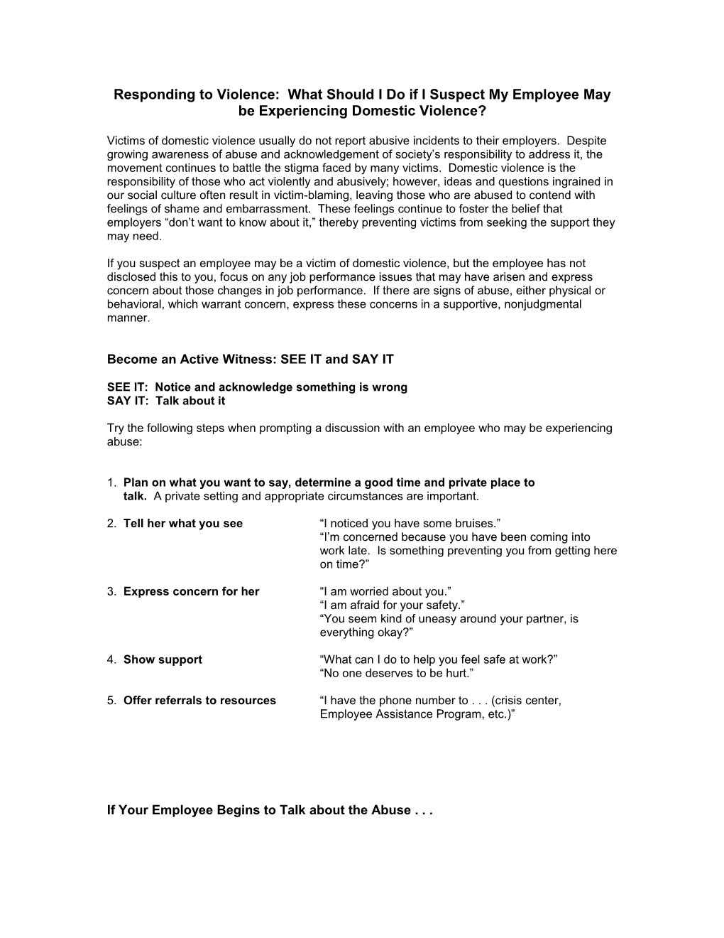 Responding to Violence: What Should I Do If I Suspect My Employee May Be Experiencing Domestic