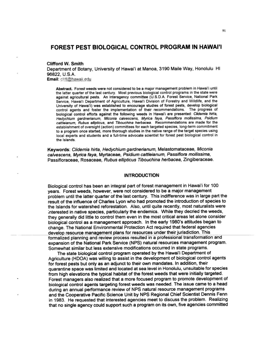Forest Pest Biological Control Program in Hawaii