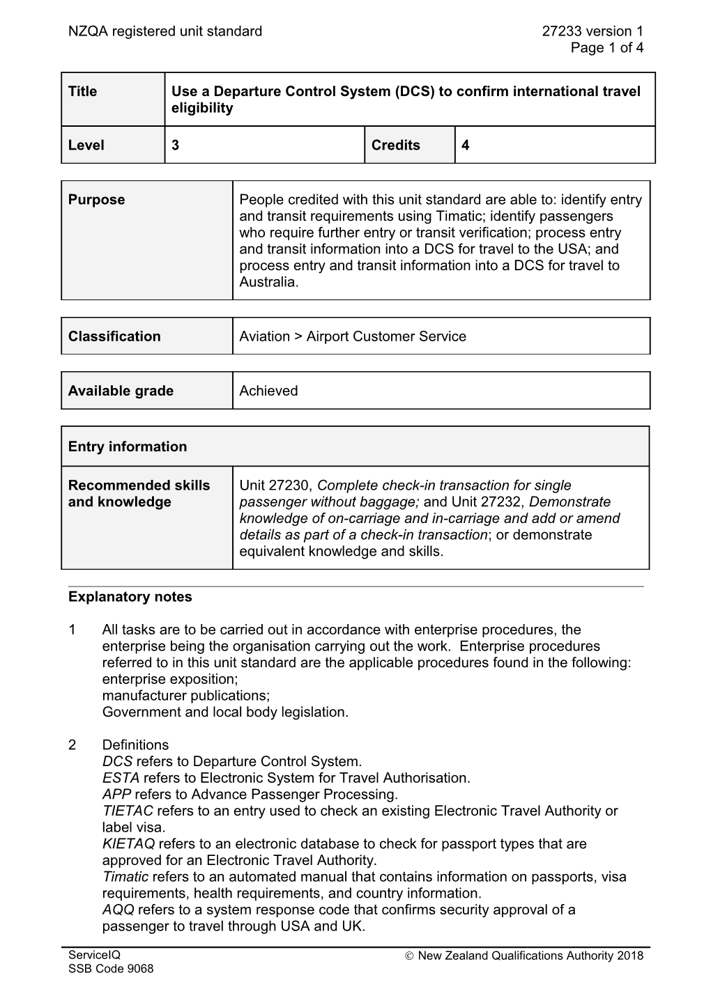 27233 Use a Departure Control System (DCS) to Confirm International Travel Eligibility