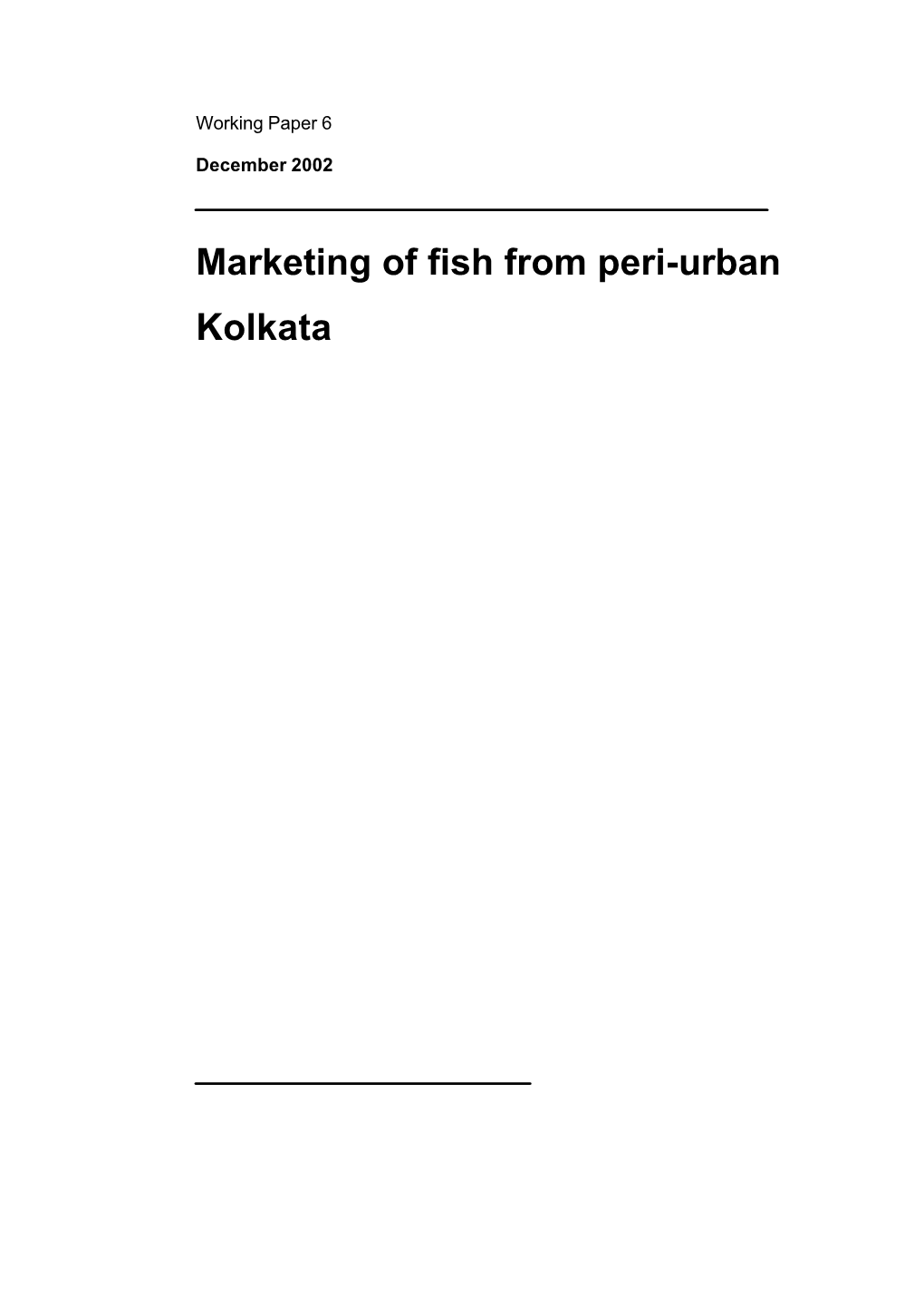 Marketing of Fish from Peri-Urban Kolkata
