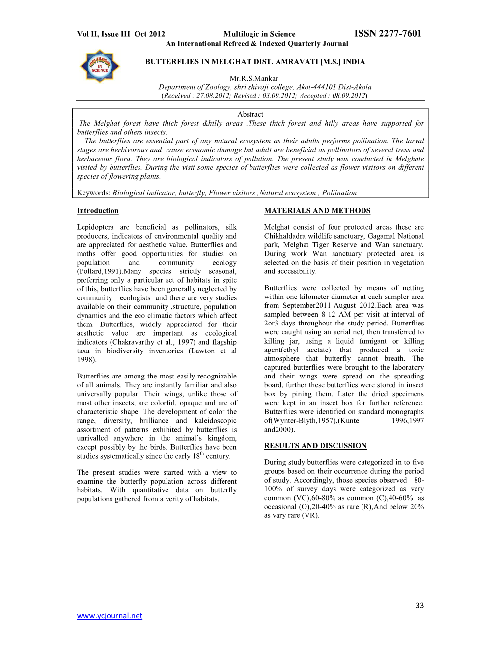 ISSN 2277-7601 an International Refreed & Indexed Quarterly Journal