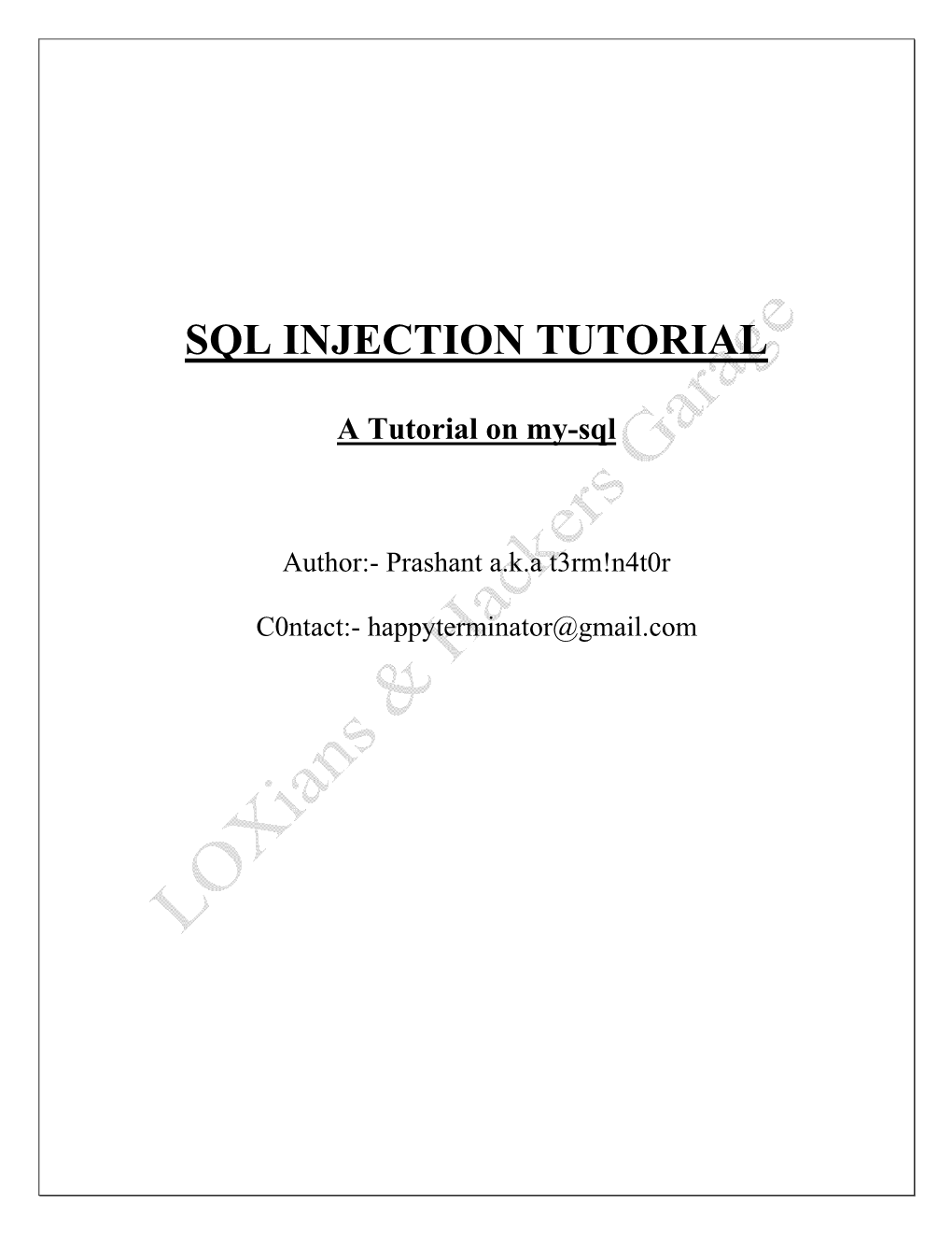 Sql Injection Tutorial