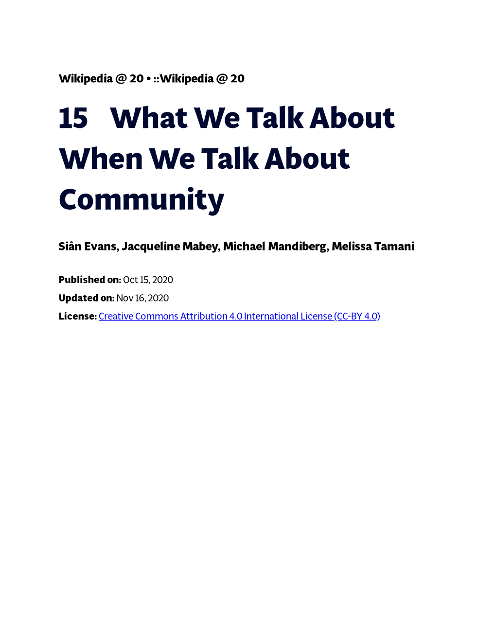 15€€€€What We Talk About When We Talk About Community