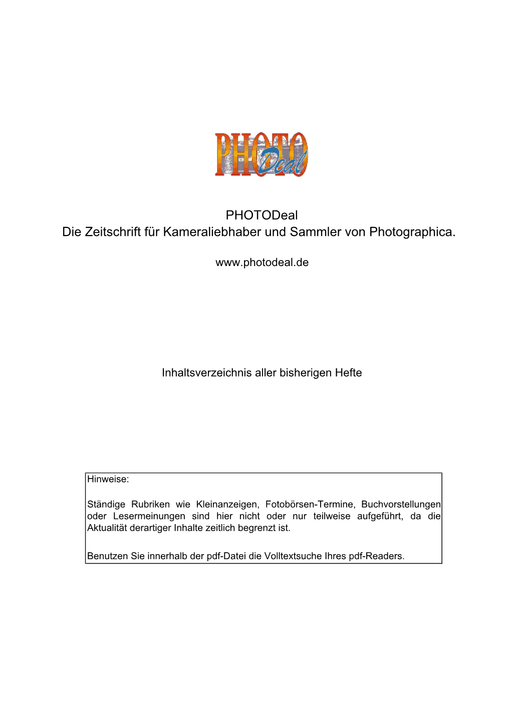 Gesamtinhaltsverzeichnis Photodeal