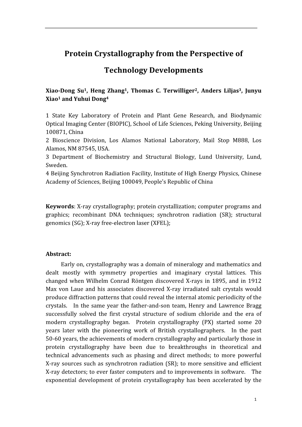 Protein Crystallography from the Perspective of Technology Developments