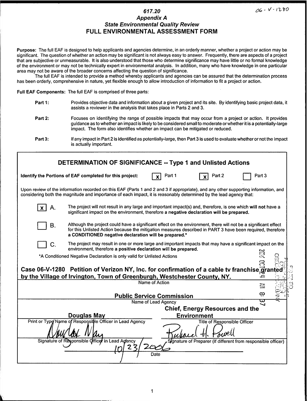 617.20 Appendix a State Environmental Quality Review FULL