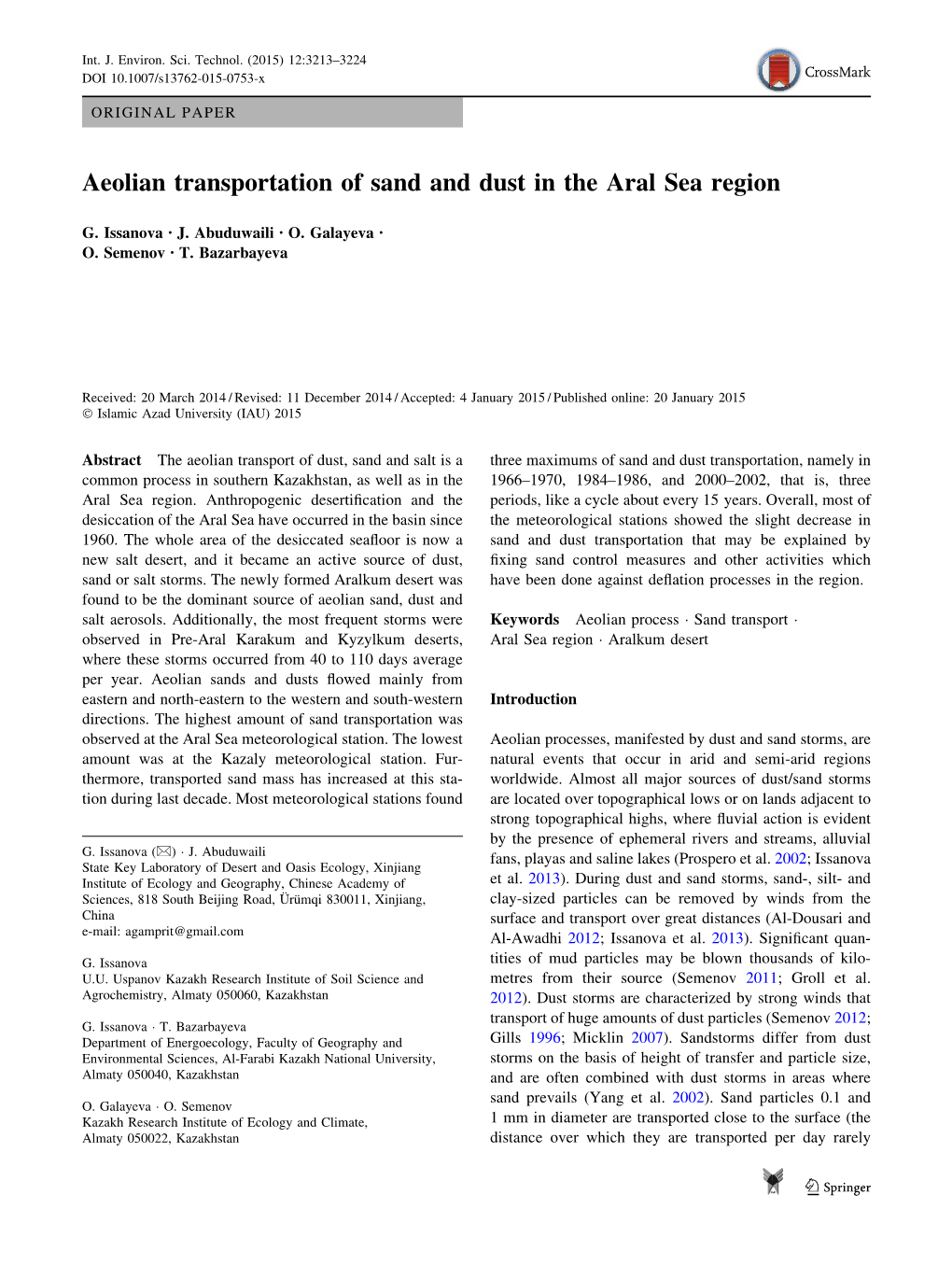 Aeolian Transportation of Sand and Dust in the Aral Sea Region