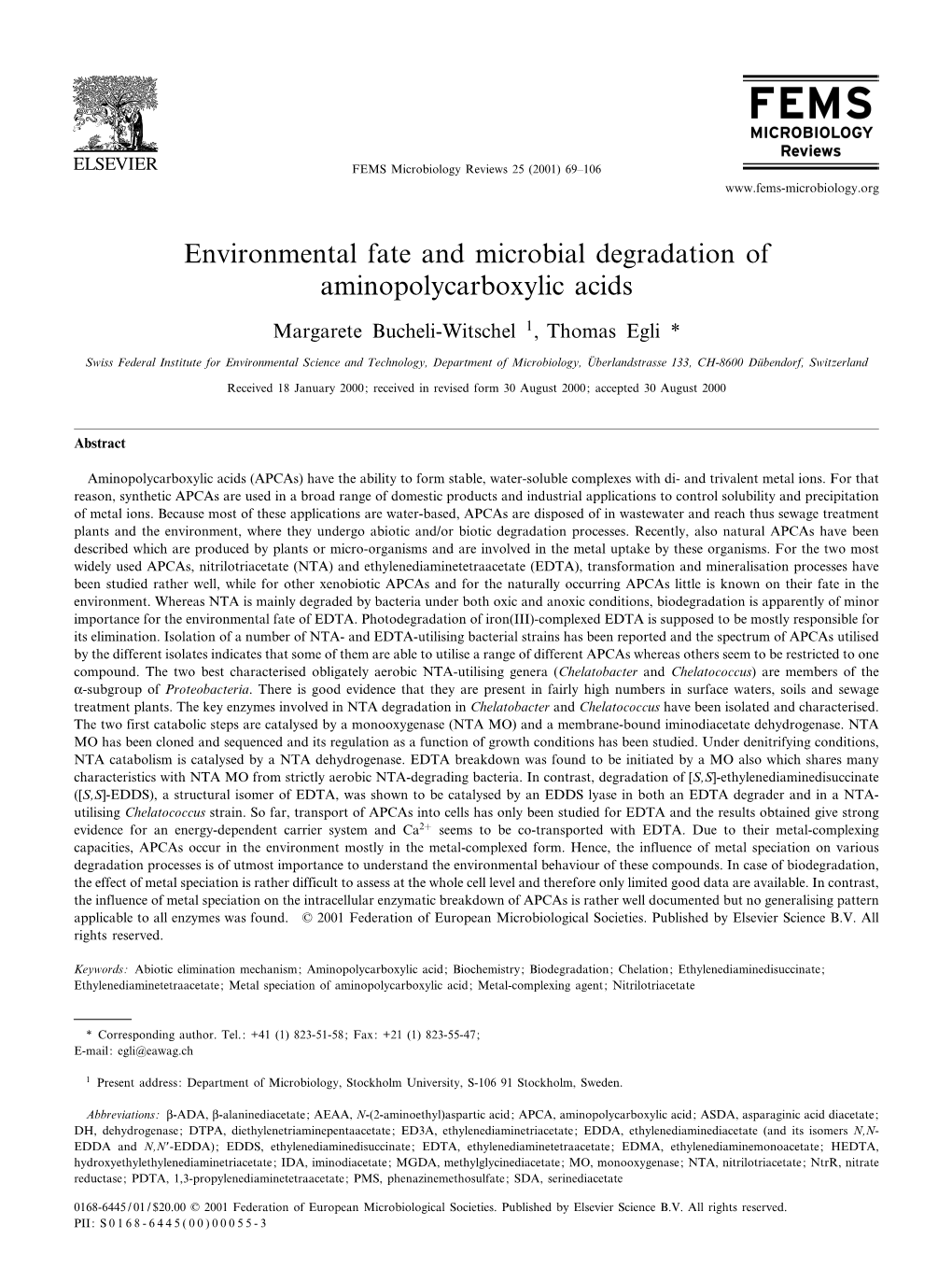 Environmental Fate and Microbial Degradation of Aminopolycarboxylic Acids