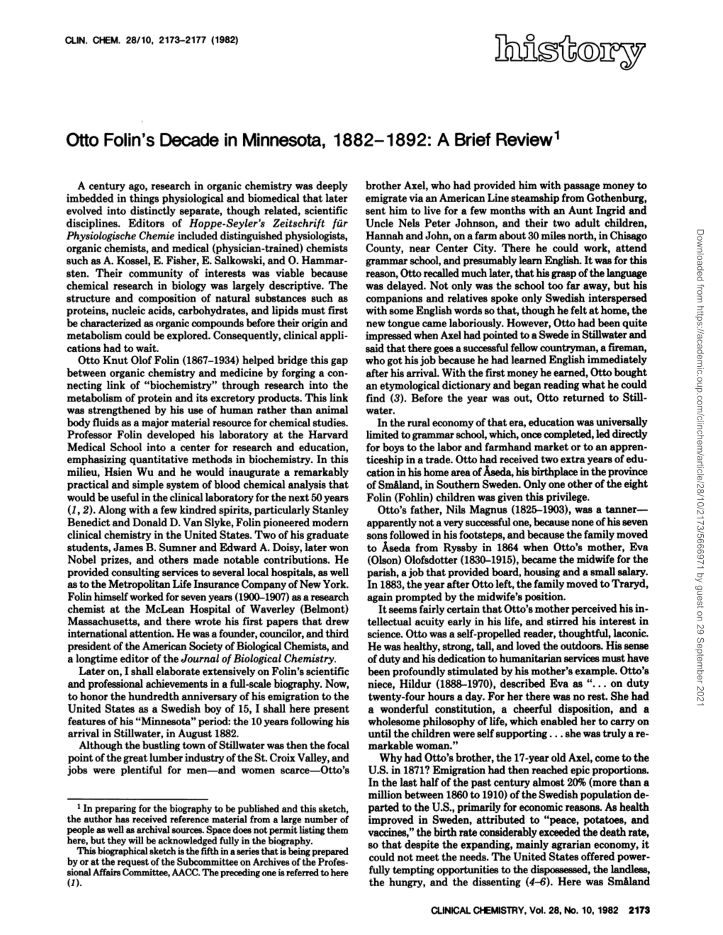 Otto Folin's Decade in Minnesota, 1882-1892