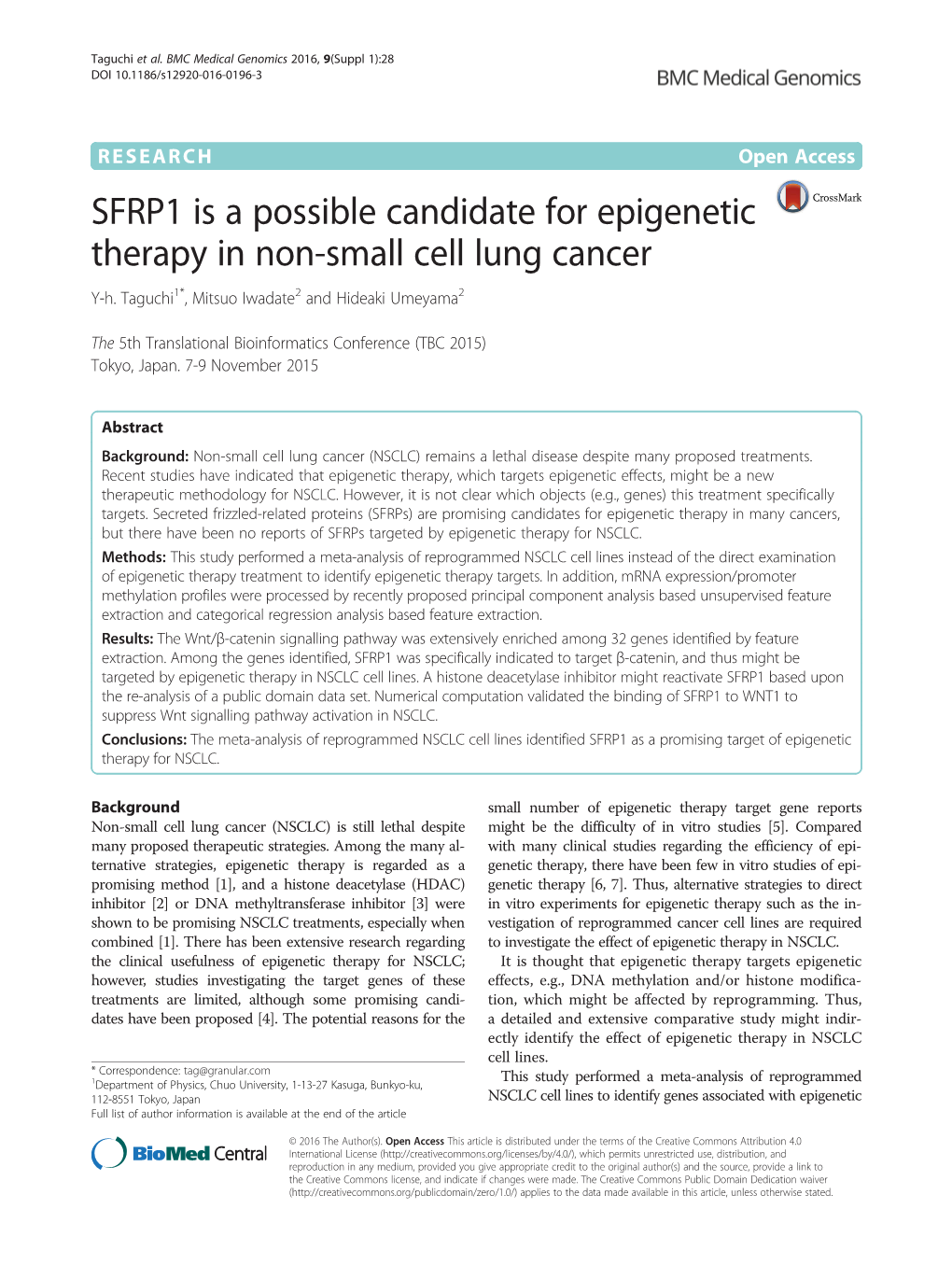 SFRP1 Is a Possible Candidate for Epigenetic Therapy in Non-Small Cell Lung Cancer Y-H