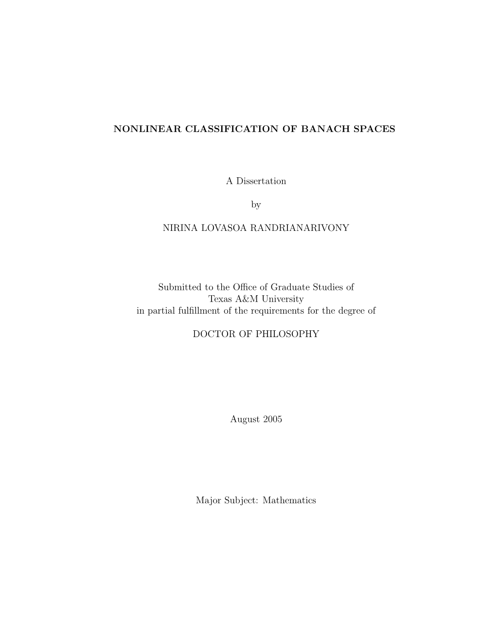 Nonlinear Classification of Banach Spaces A