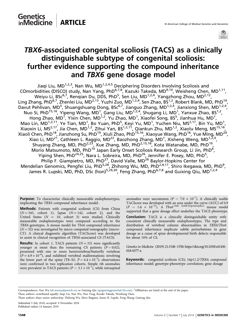 TBX6-Associated Congenital Scoliosis (TACS)