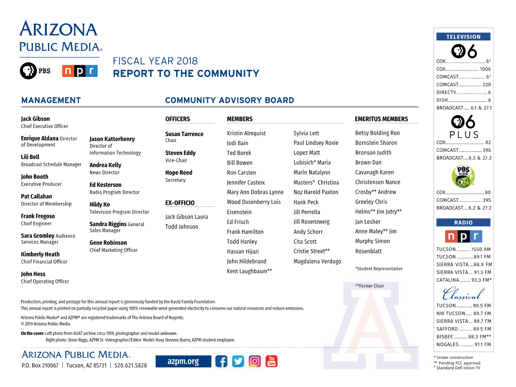 Fiscal Year 2018 Report to the Community