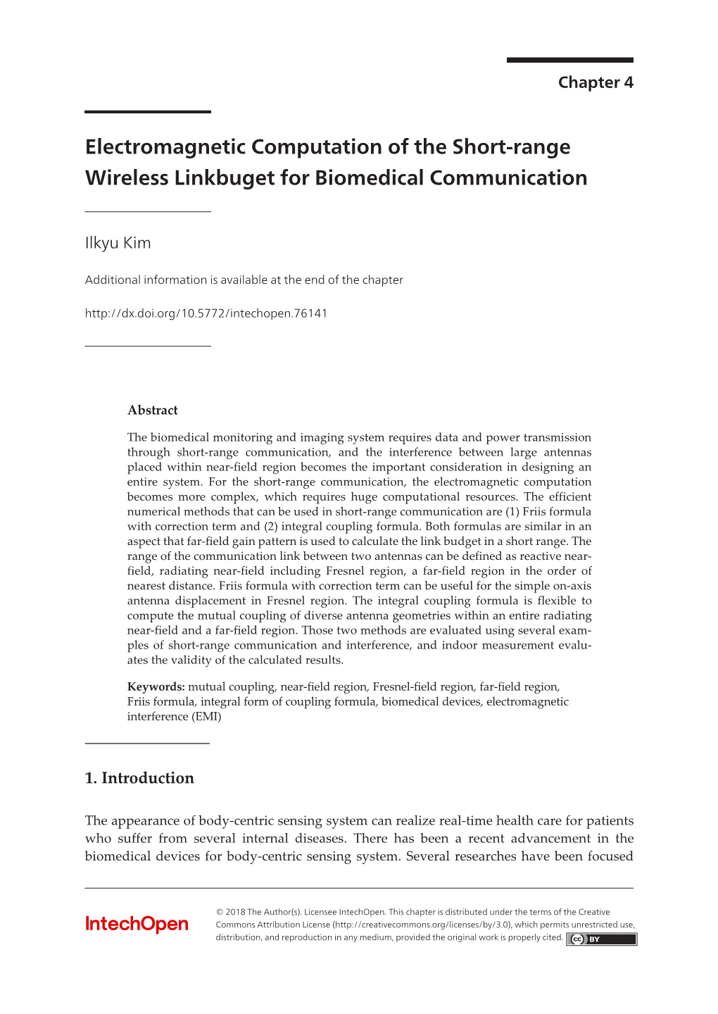 Electromagnetic Computation of the Short-Range Wireless Linkbuget for Biomedical Communication 57