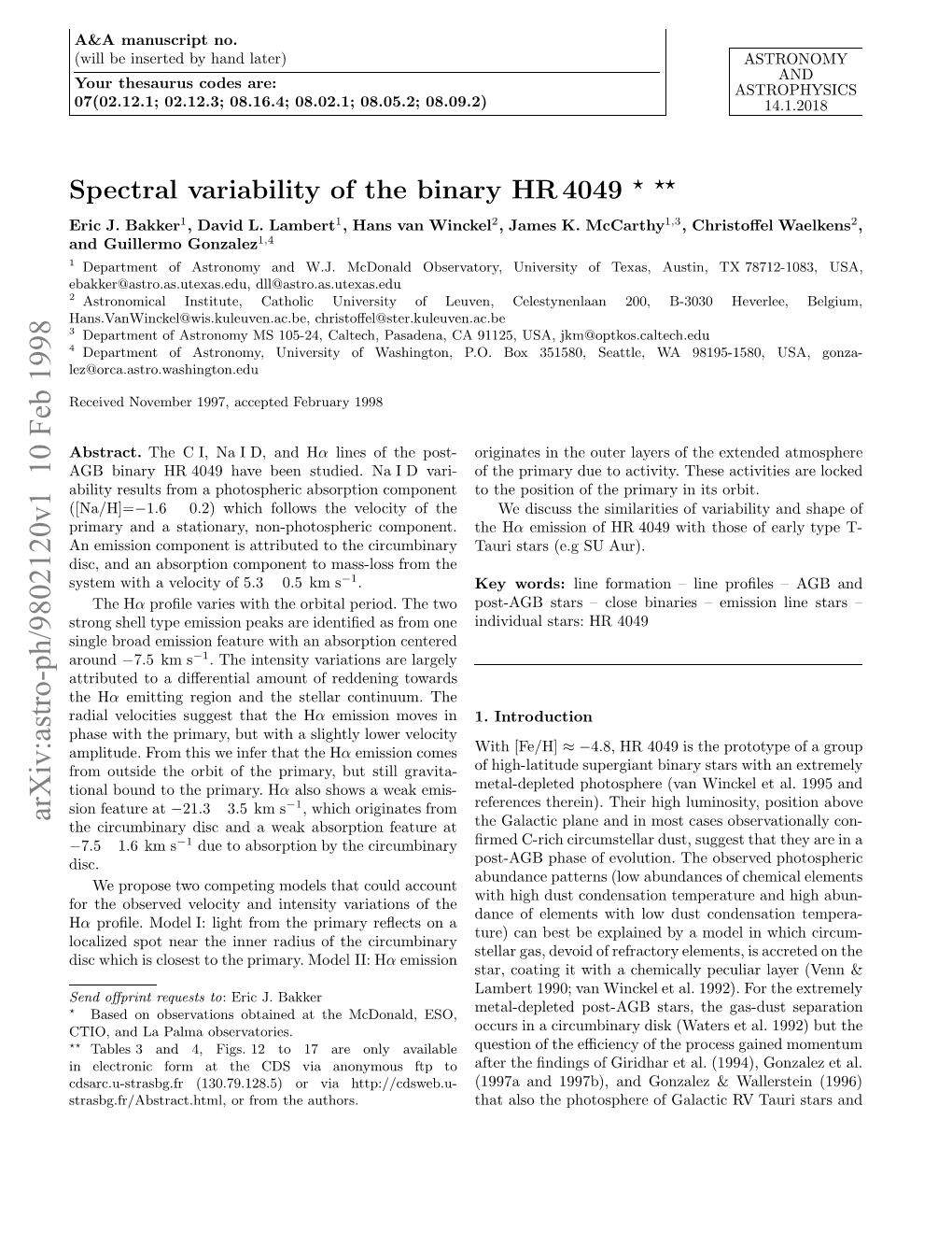 Spectral Variability of the Binary HR 4049