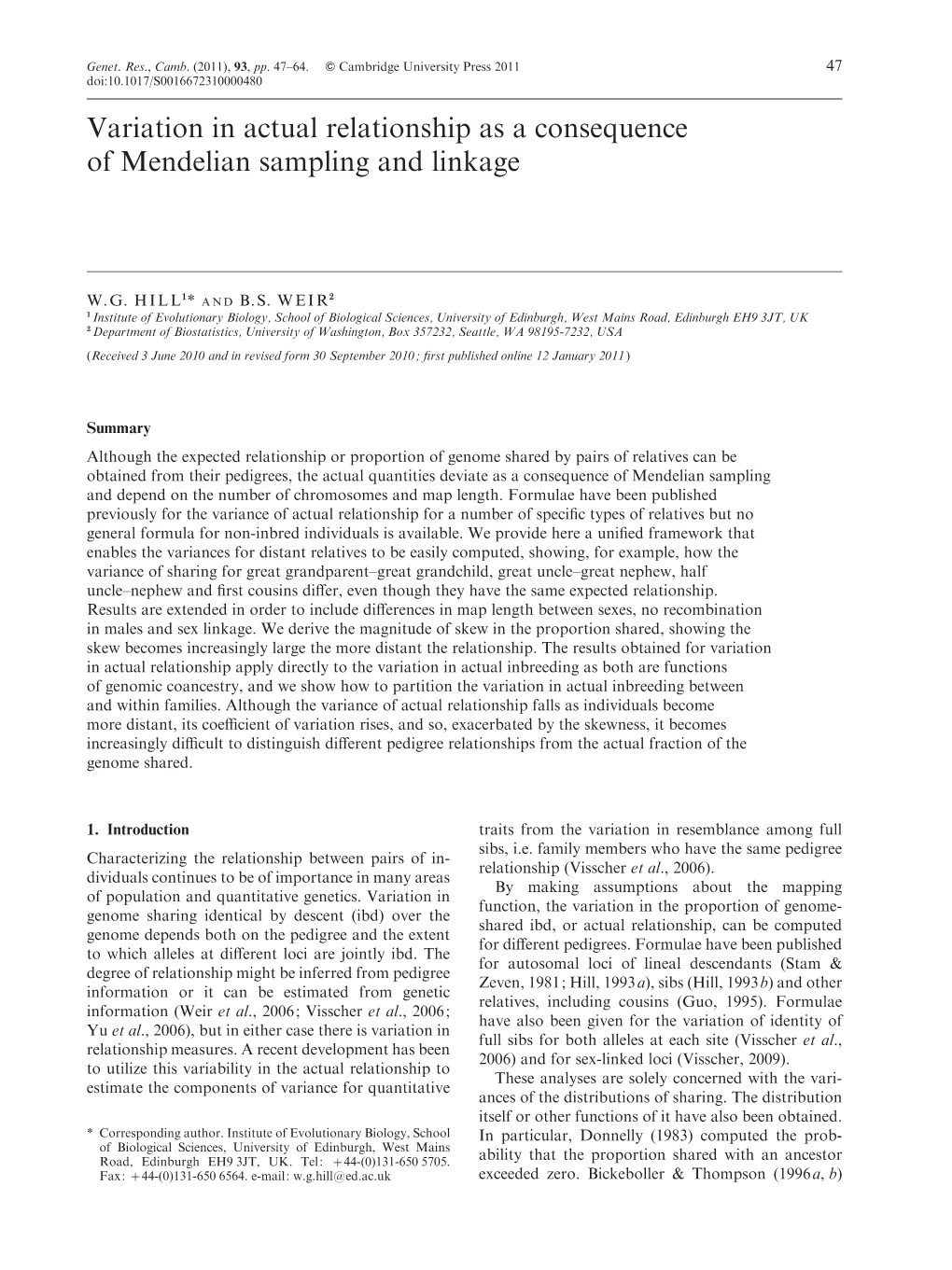 Variation in Actual Relationship As a Consequence of Mendelian Sampling and Linkage