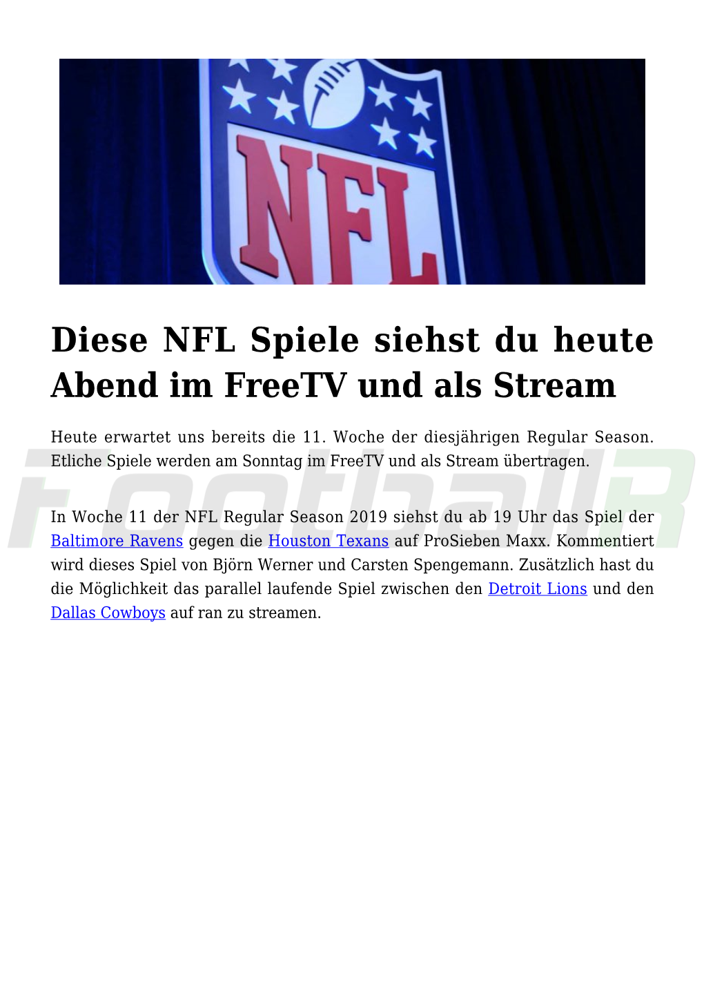 Diese NFL Spiele Siehst Du Heute Abend Im Freetv Und Als Stream