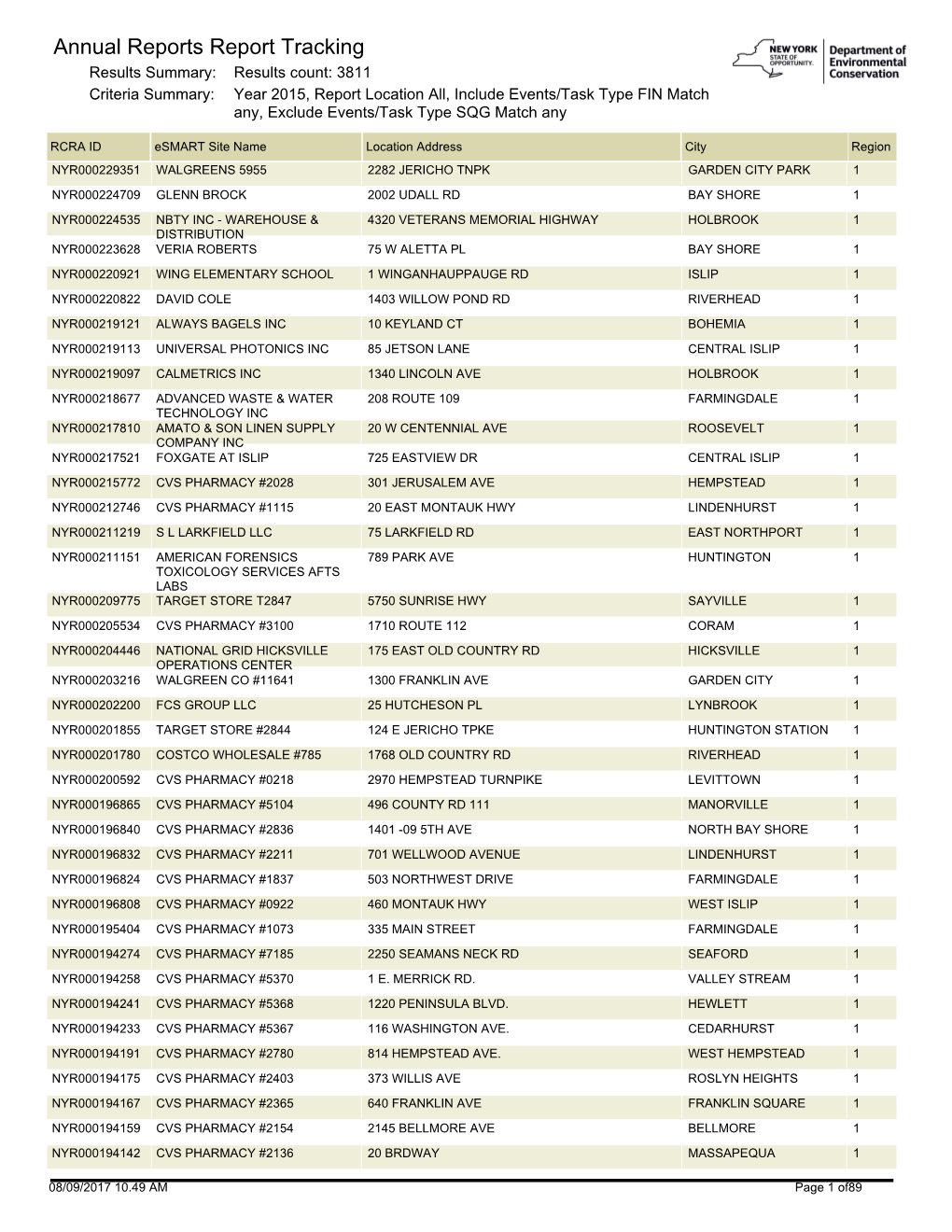 NYS Annual Hazardous Waste Report