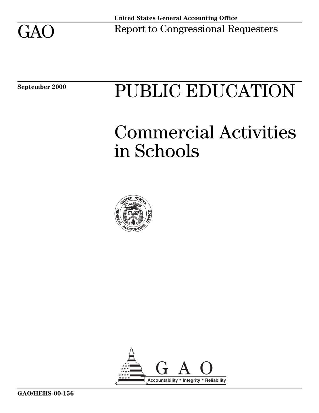 HEHS-00-156 Public Education: Commercial Activities in Schools