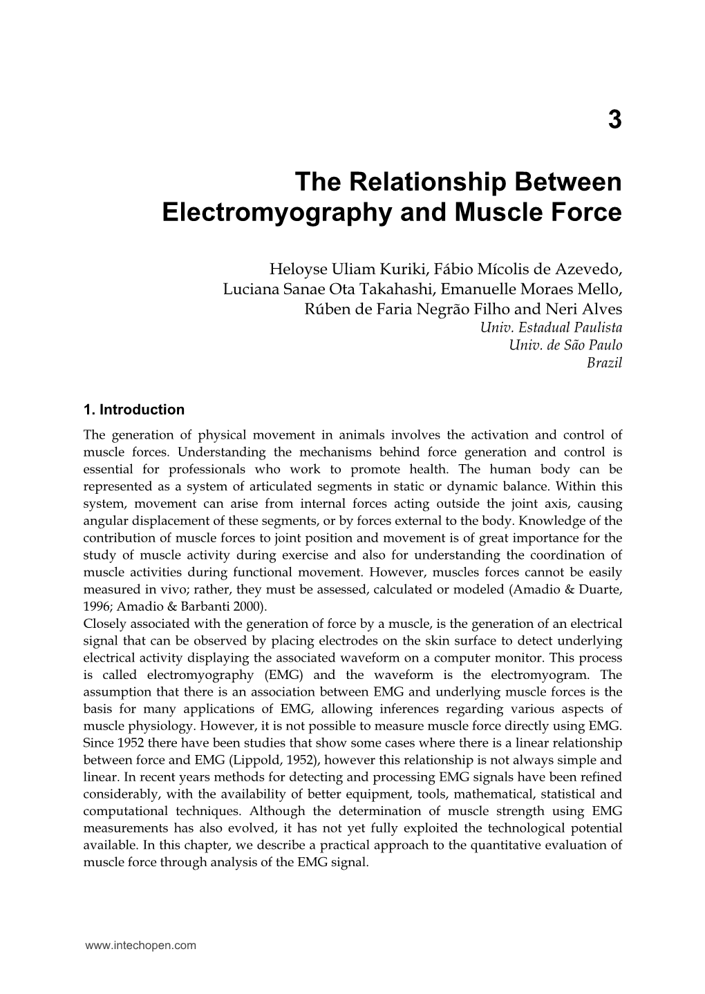 3 the Relationship Between Electromyography and Muscle Force