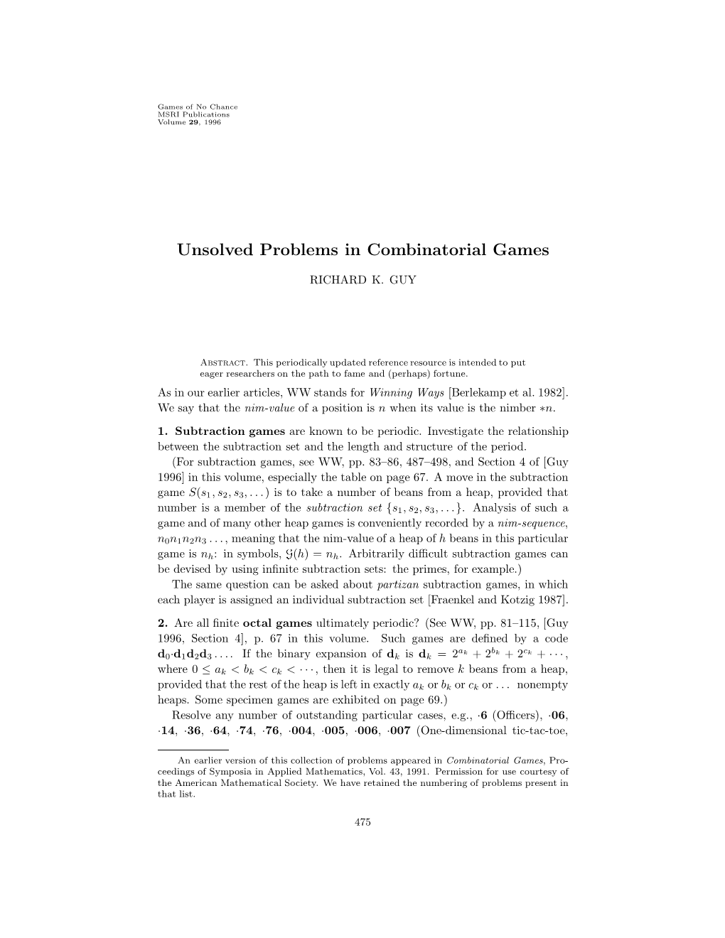 Unsolved Problems in Combinatorial Games